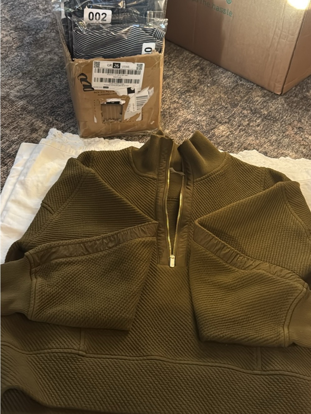 CALIA by Carrie Underwood Olive Green Quarter-Zip V-Neck Sweater
